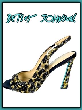 NEW Betsey Johnson Jovi Leopard Rhinestone Design Slingback Heels size